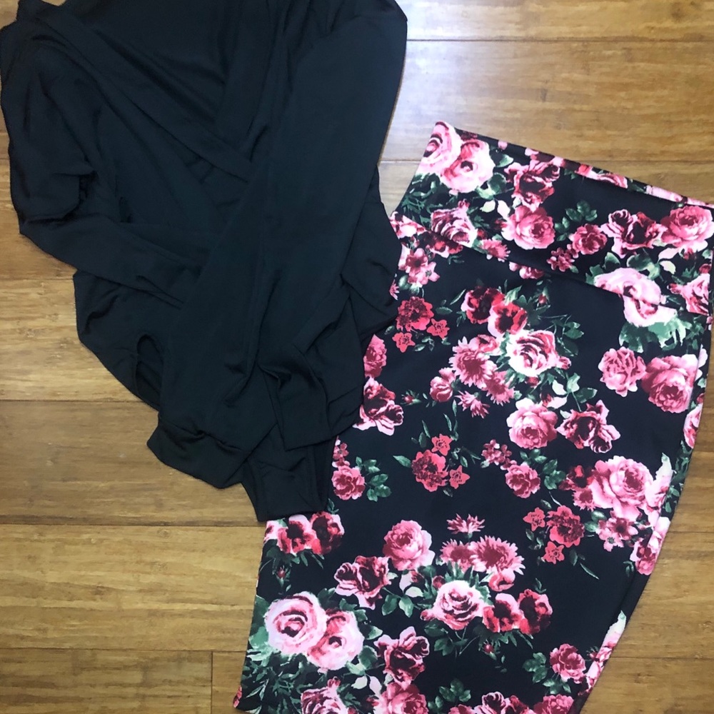 Flower Print Midi Pencil Skirt